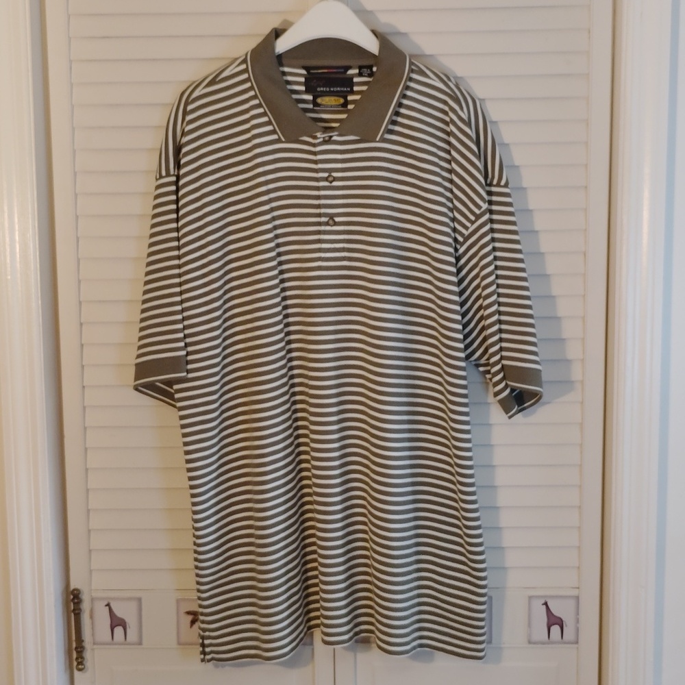 Greg Norman Collection Olive Striped Polo